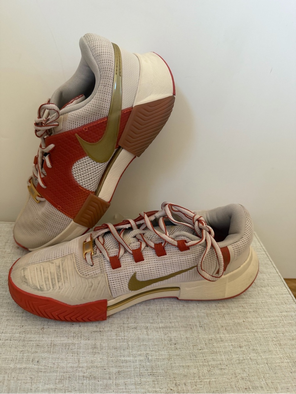 Nike Women’s Athletic Shoes — Beige with Red and Gold Accents